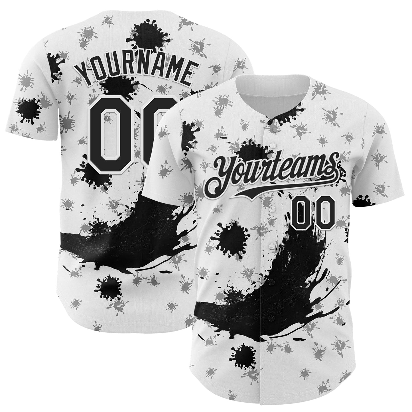 Custom White Black 3D Pattern Design Graffiti Splash Ink Authentic Baseball Jersey - Main View