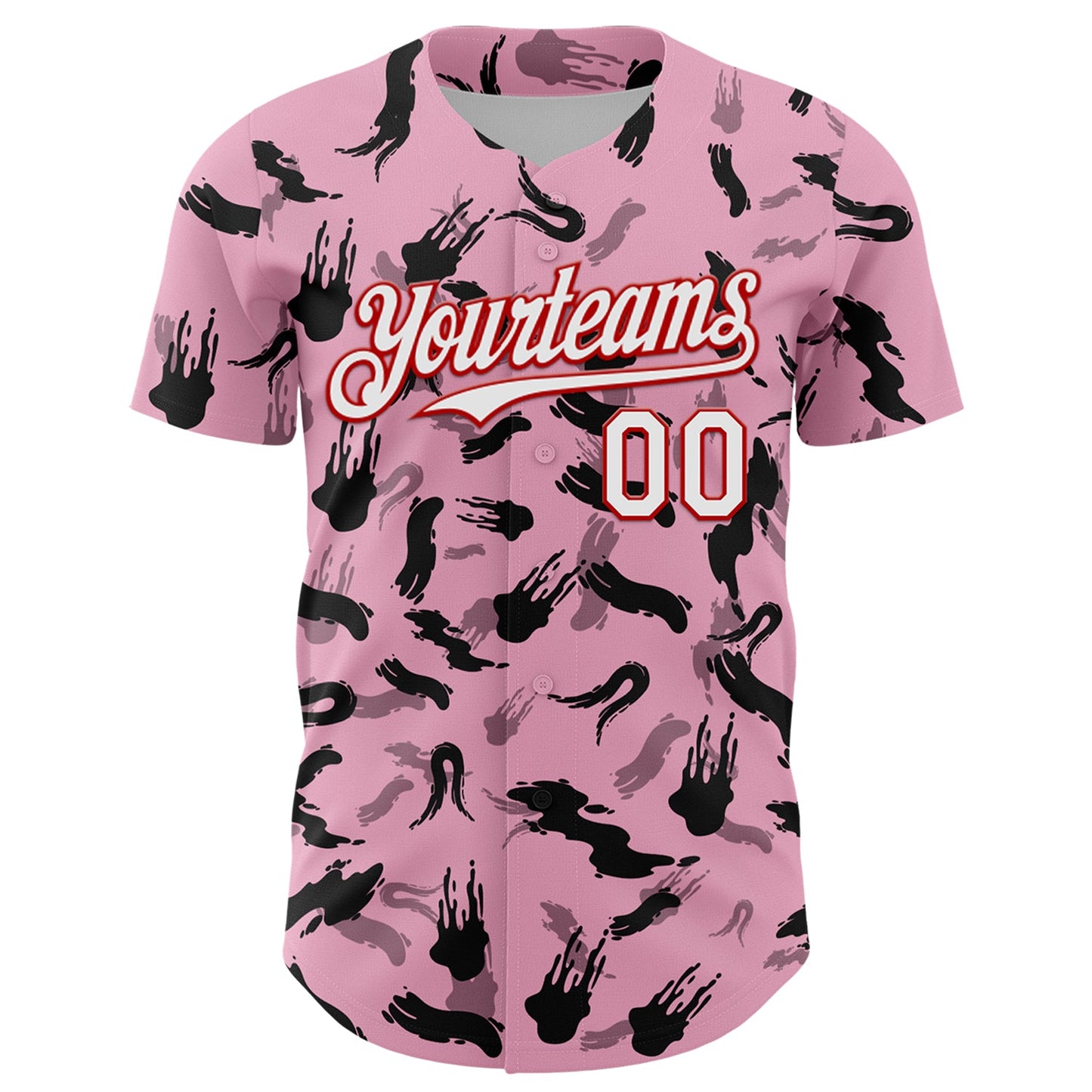 Custom Light Pink White-Red 3D Pattern Design Graffiti Ink Brush Stroke Authentic Baseball Jersey view 2