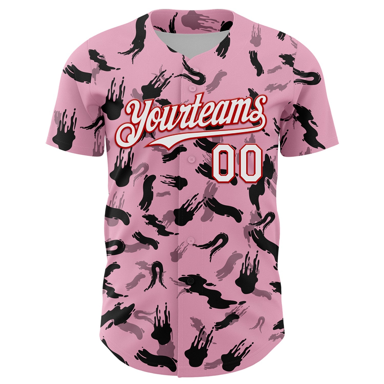 Custom Light Pink White-Red 3D Pattern Design Graffiti Ink Brush Stroke Authentic Baseball Jersey view 2