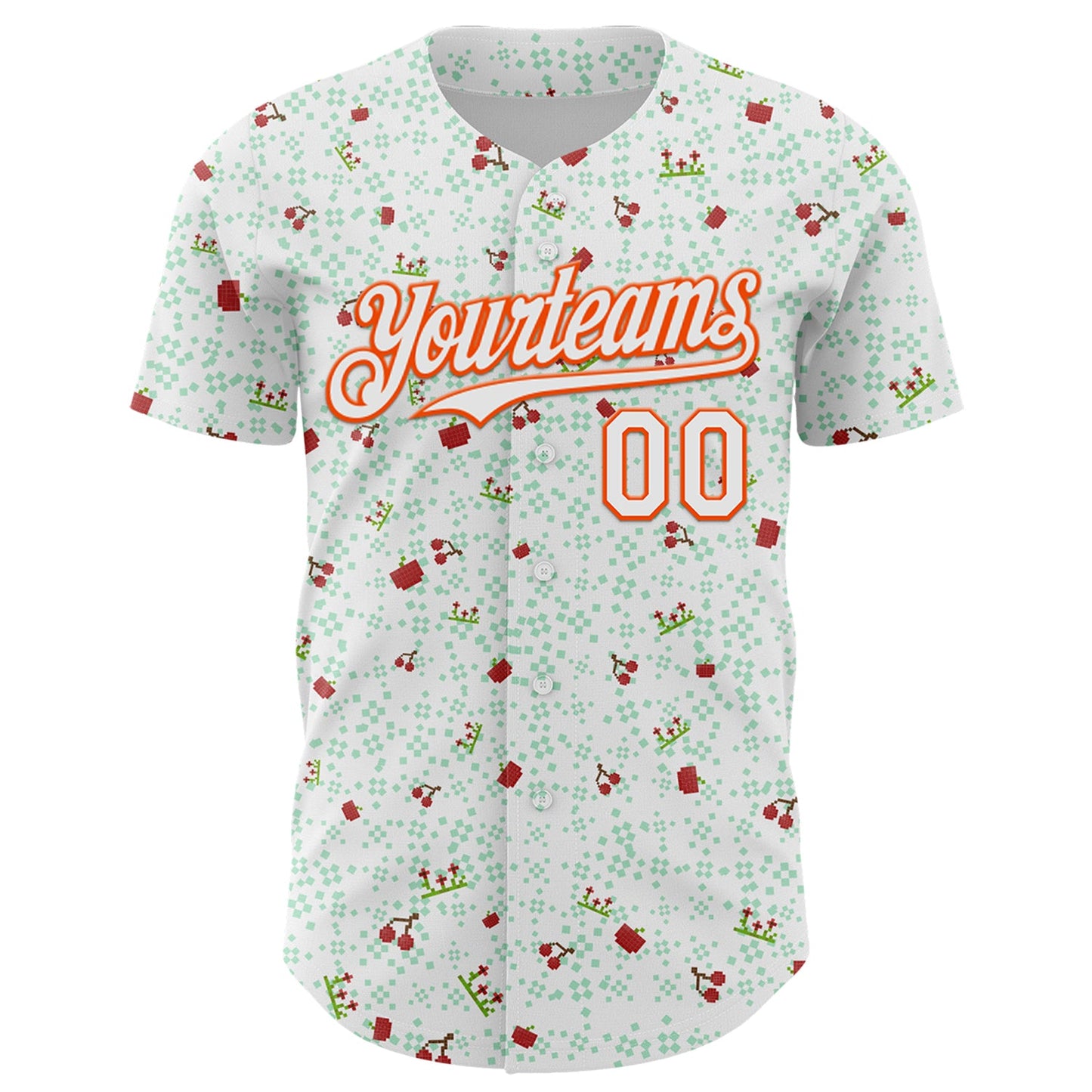 Custom White Orange 3D Pattern Design Retro Pixel Arcade Game Authentic Baseball Jersey view 2