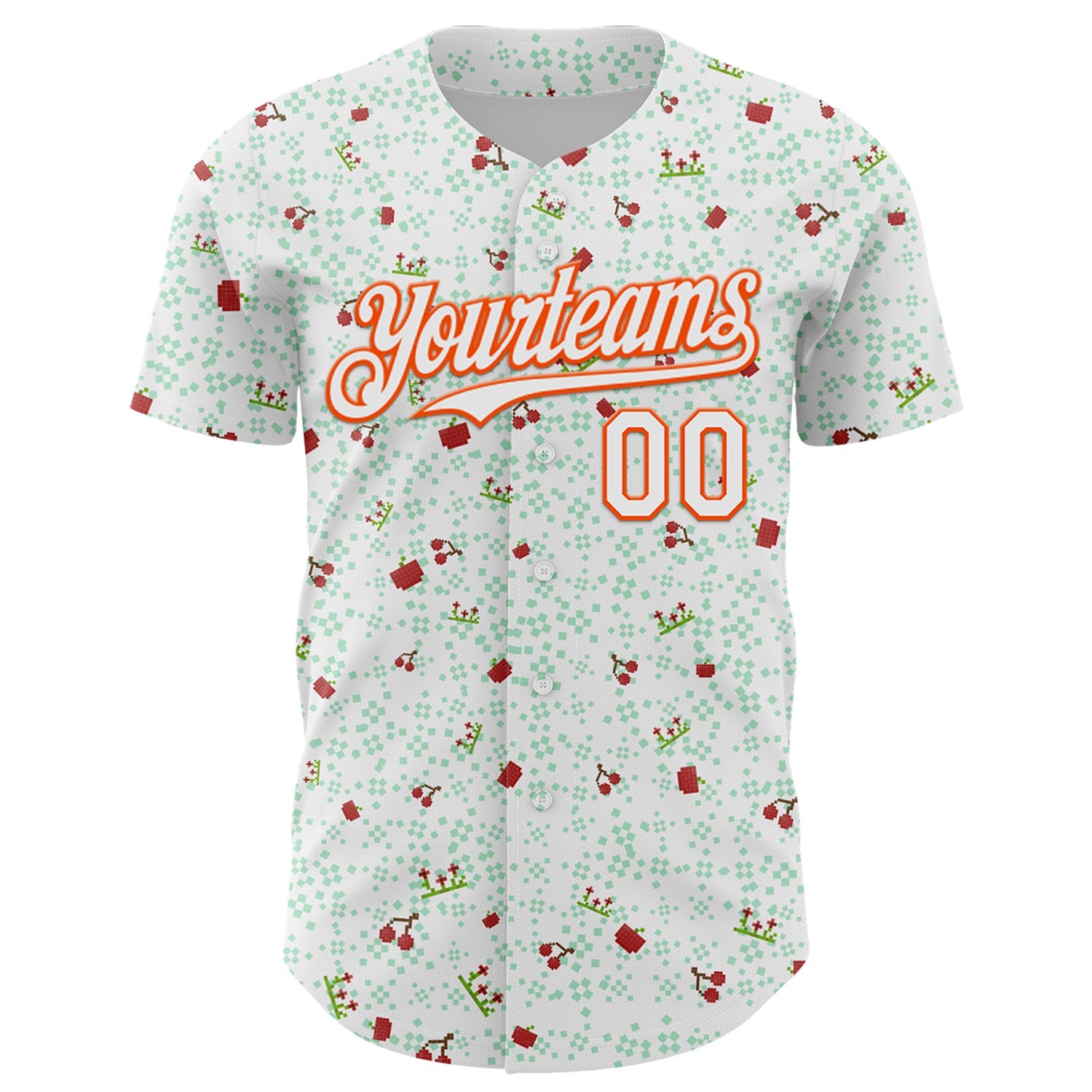 Custom White Orange 3D Pattern Design Retro Pixel Arcade Game Authentic Baseball Jersey view 2