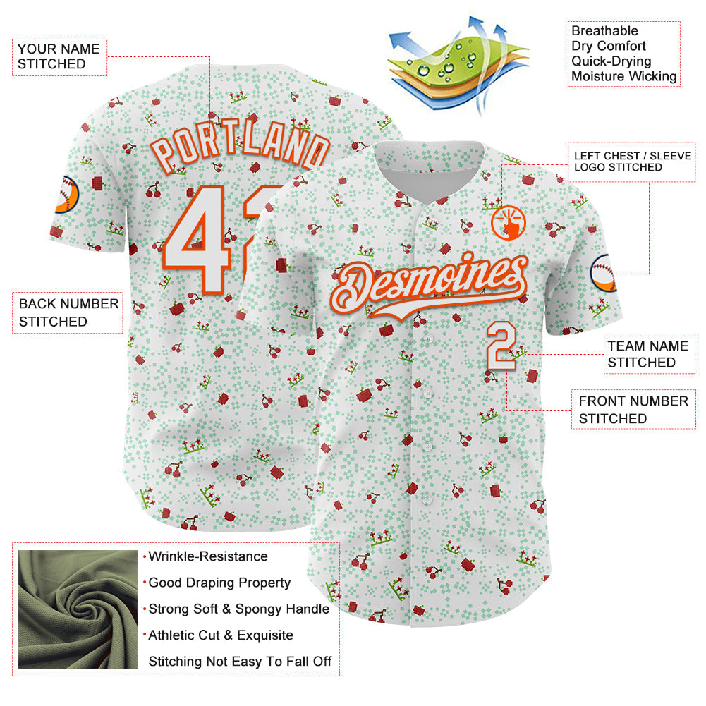 Custom White Orange 3D Pattern Design Retro Pixel Arcade Game Authentic Baseball Jersey view 3