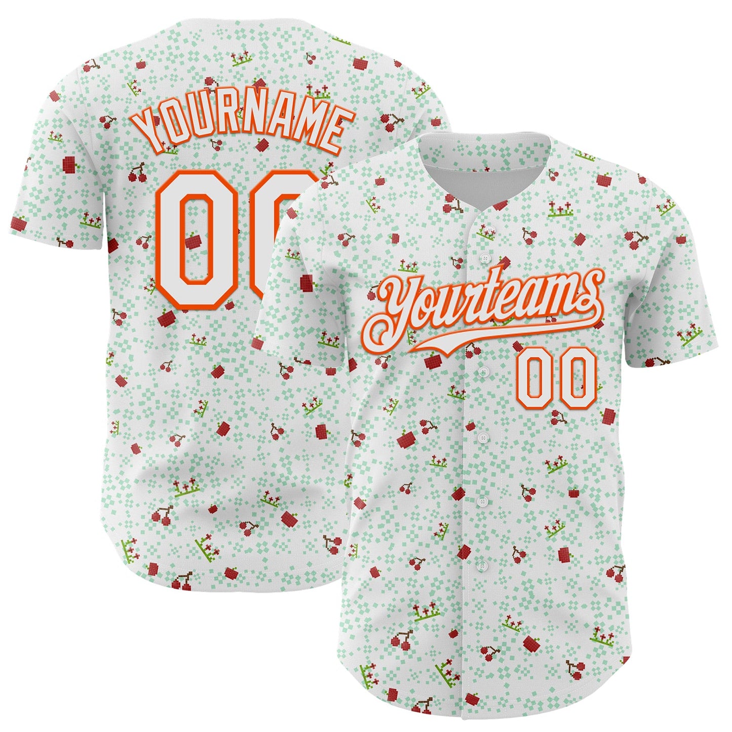 Custom White Orange 3D Pattern Design Retro Pixel Arcade Game Authentic Baseball Jersey - Main View