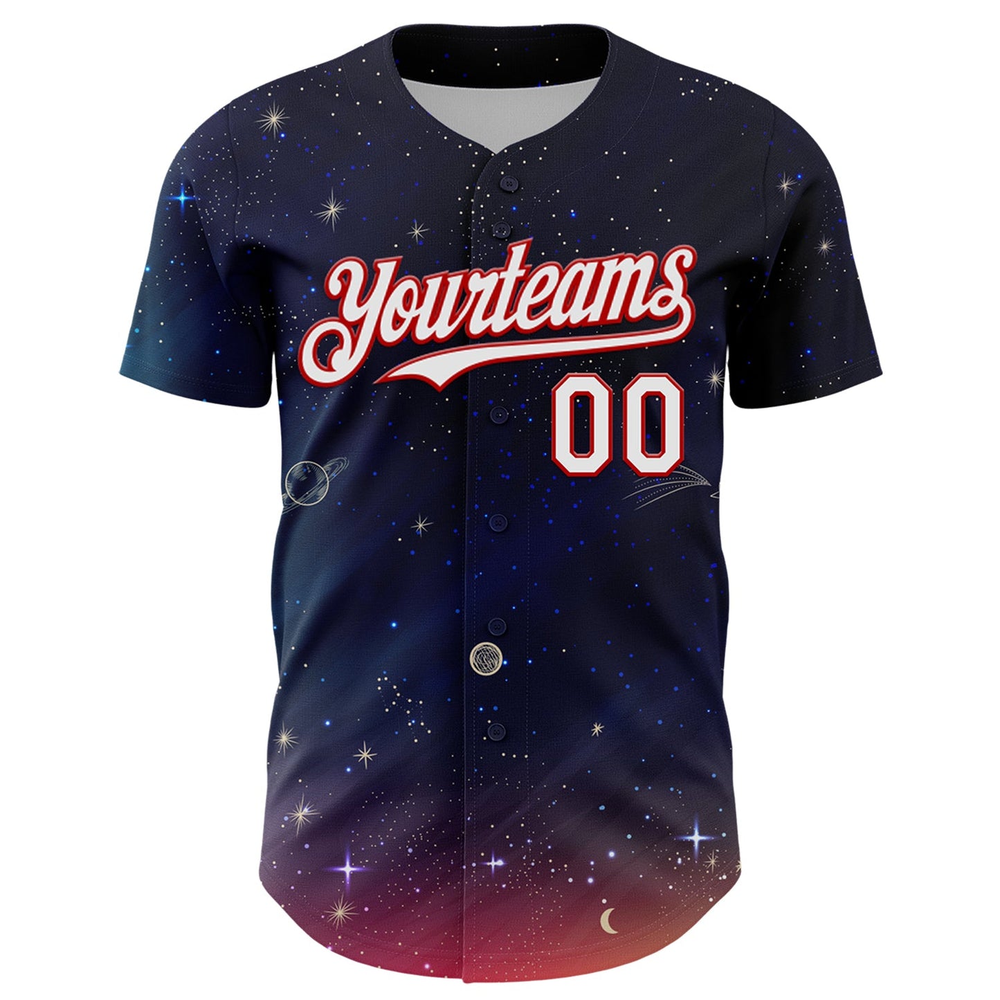 Custom Navy White-Red 3D Pattern Design Space Galaxy Star Authentic Baseball Jersey view 2