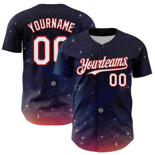 Custom Navy White-Red 3D Pattern Design Space Galaxy Star Authentic Baseball Jersey - Main View