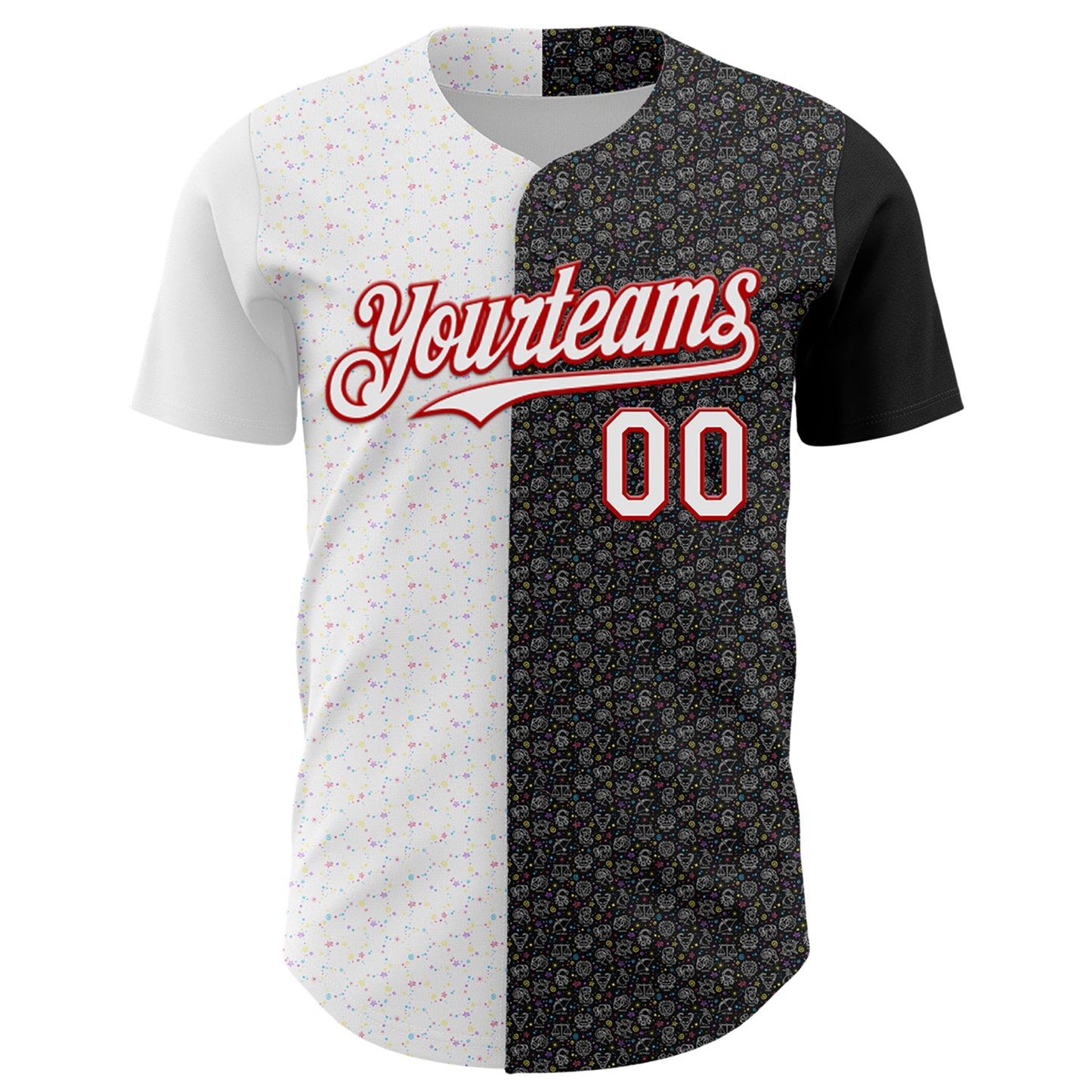 Custom Black White-Red 3D Pattern Design Constellation Space Galaxy Star Authentic Baseball Jersey view 2