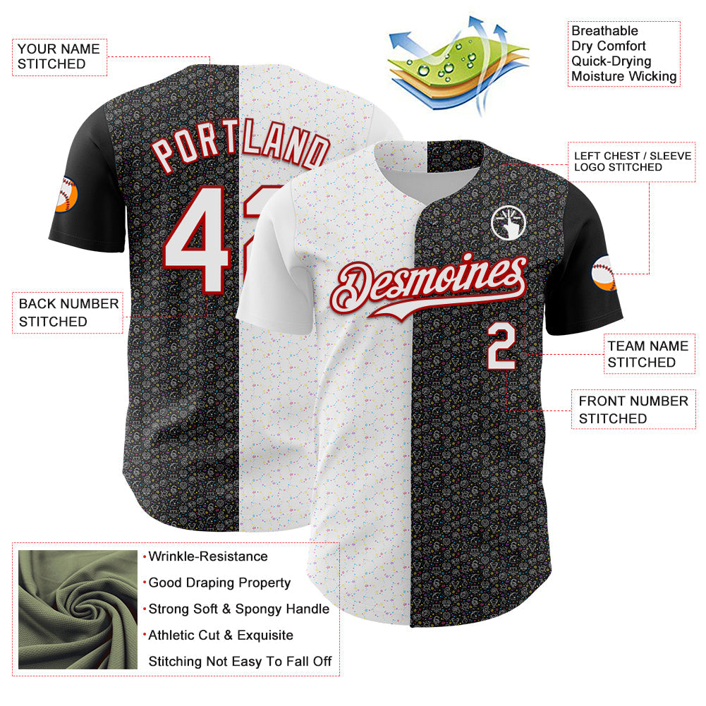 Custom Black White-Red 3D Pattern Design Constellation Space Galaxy Star Authentic Baseball Jersey view 3