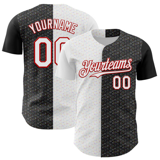 Custom Black White-Red 3D Pattern Design Constellation Space Galaxy Star Authentic Baseball Jersey - Main View