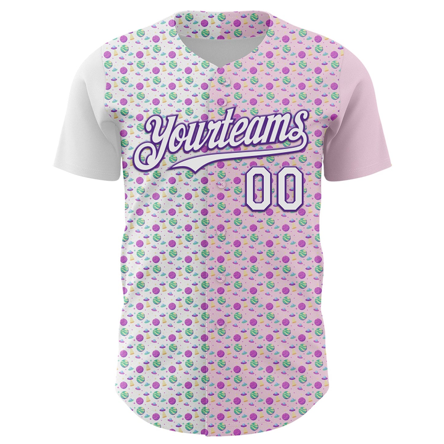 Custom Light Pink White-Purple 3D Pattern Design Pixel Universe Authentic Baseball Jersey view 2