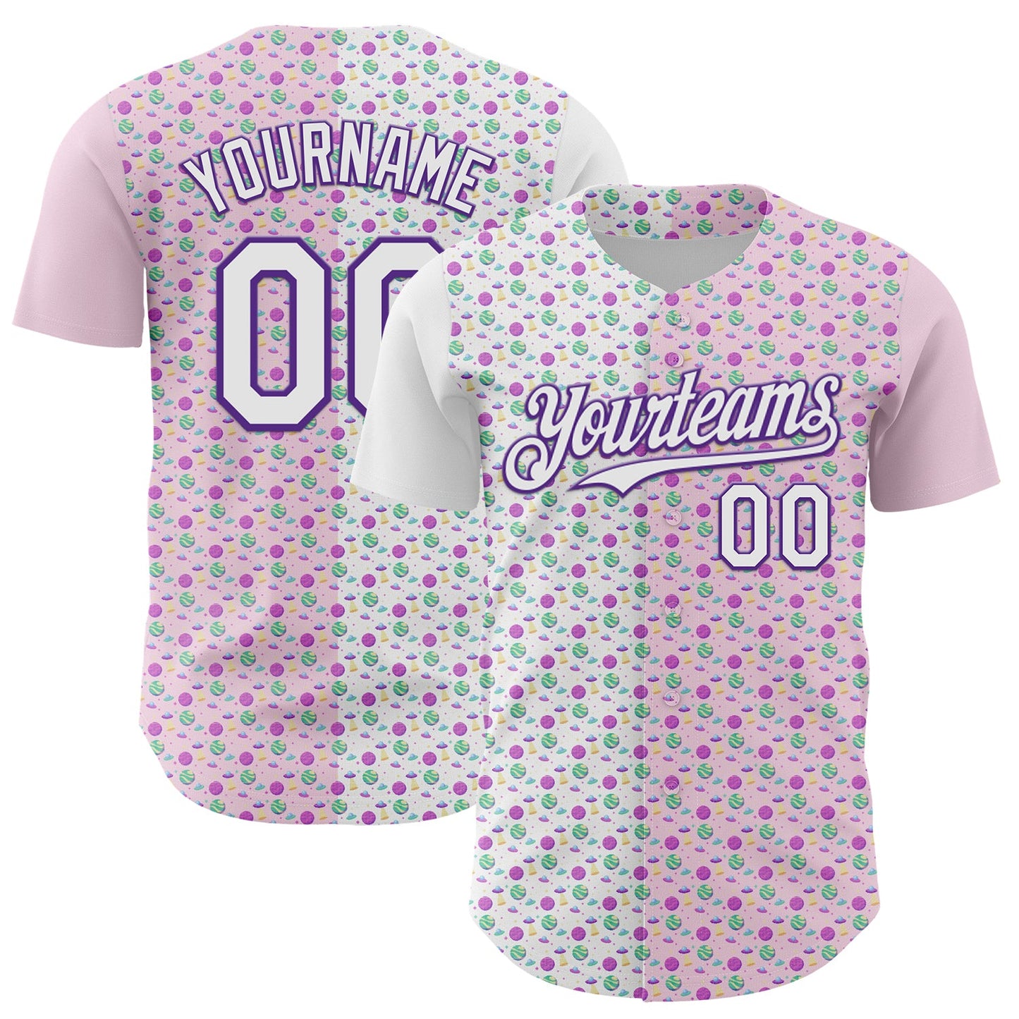 Custom Light Pink White-Purple 3D Pattern Design Pixel Universe Authentic Baseball Jersey - Main View