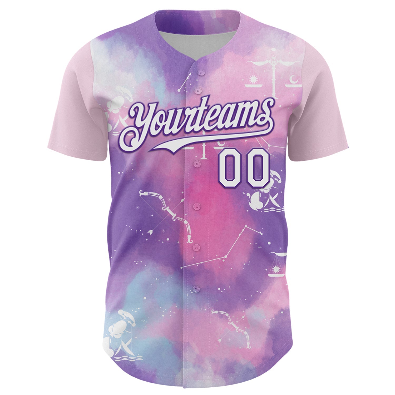 Custom Purple White 3D Pattern Design Constellation Space Galaxy Star Authentic Baseball Jersey view 2