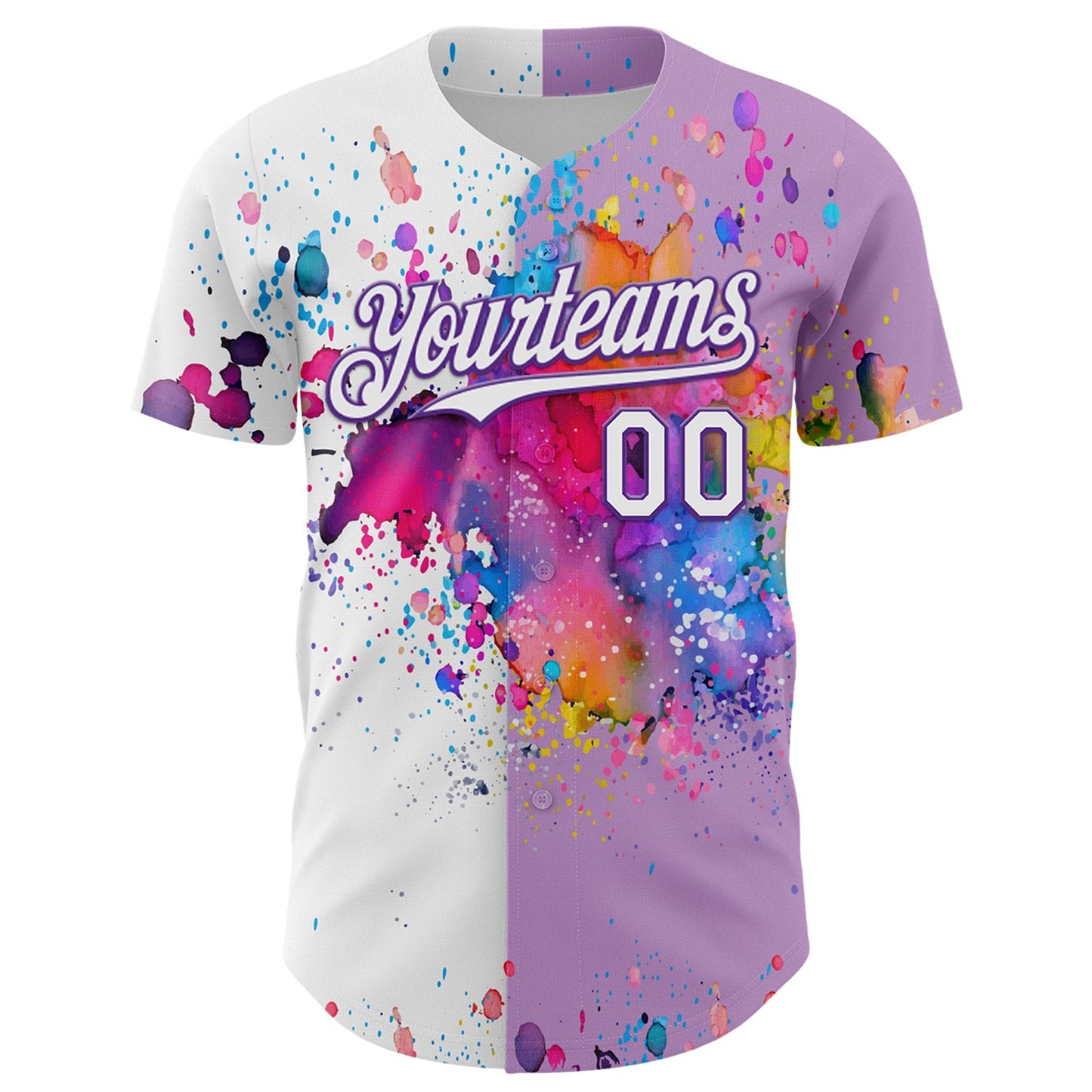 Custom Light Purple White-Purple 3D Pattern Design Graffiti Splash Authentic Baseball Jersey view 2