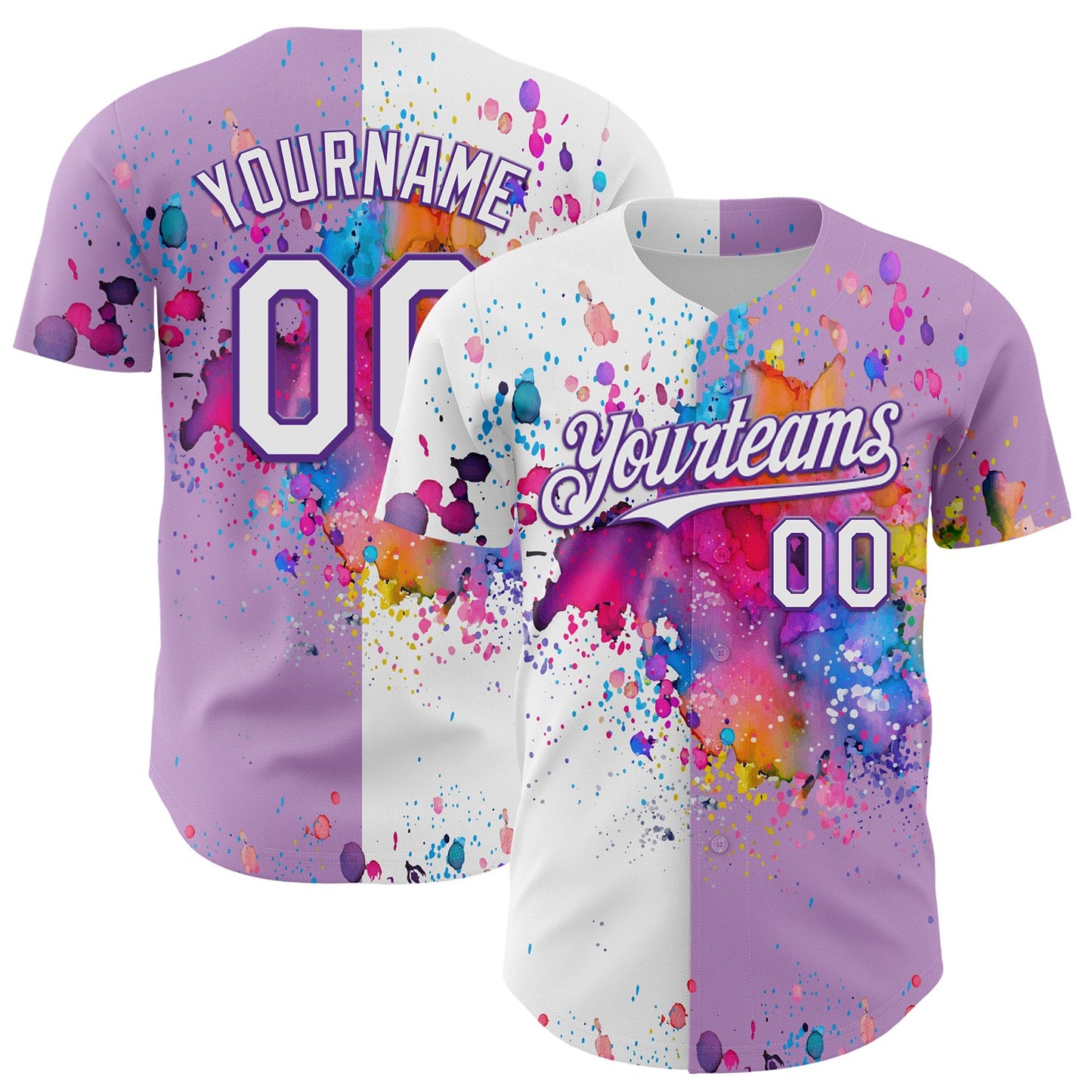 Custom Light Purple White-Purple 3D Pattern Design Graffiti Splash Authentic Baseball Jersey - Main View