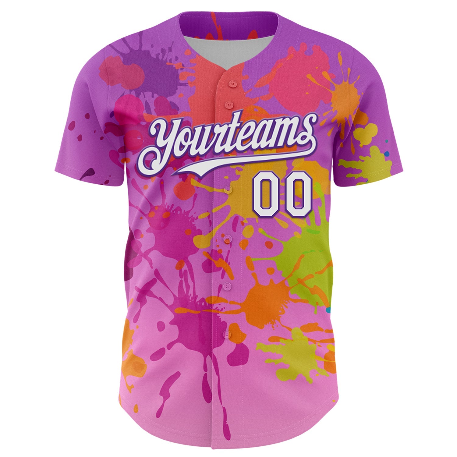 Custom Purple White 3D Pattern Design Graffiti Splash Authentic Baseball Jersey view 2