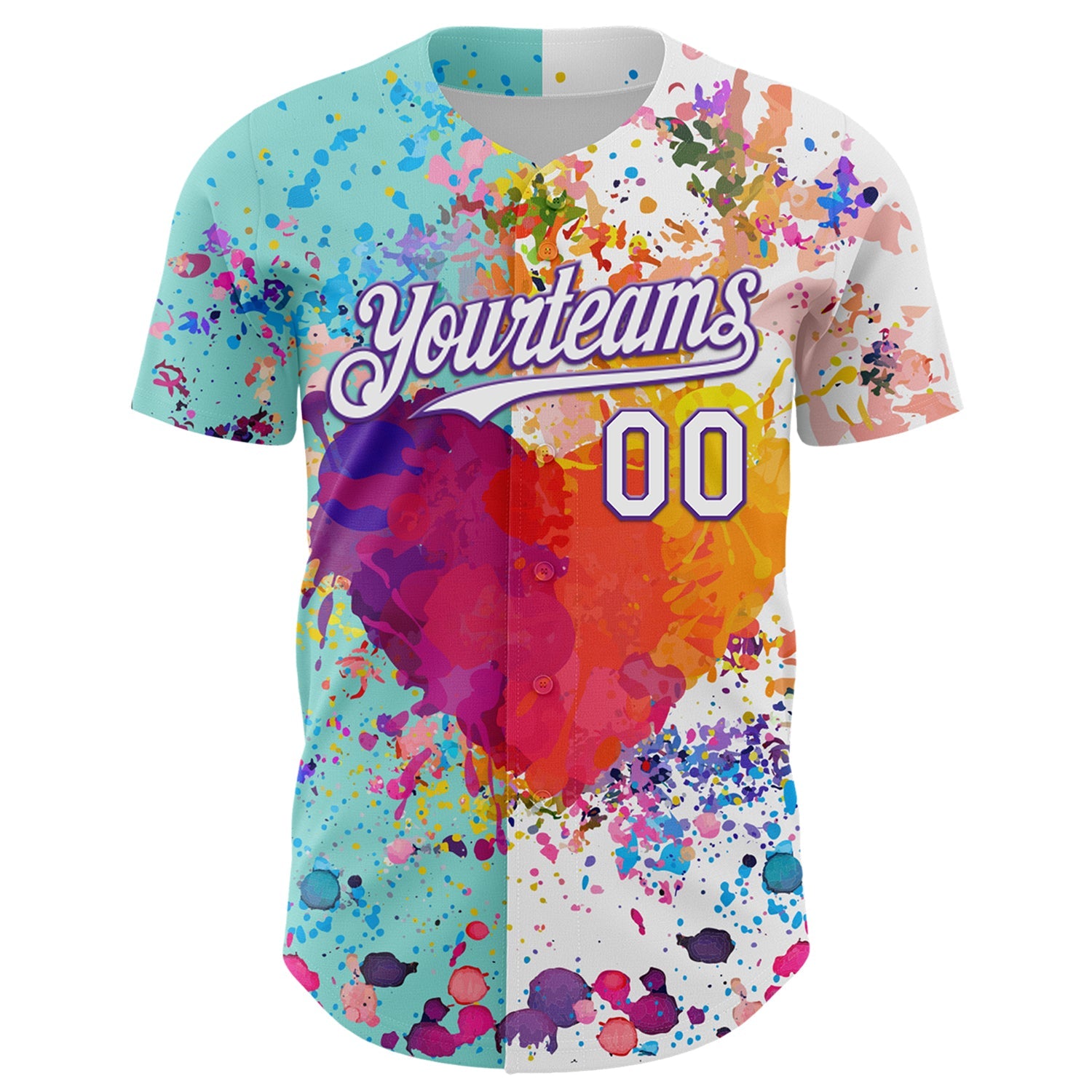 Custom White Ice Blue-Purple 3D Pattern Design Graffiti Splash Authentic Baseball Jersey view 2