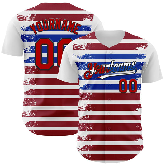 Custom White Red Black Cuban Flag-Blue 3D Cuba Authentic Baseball Jersey - Main View