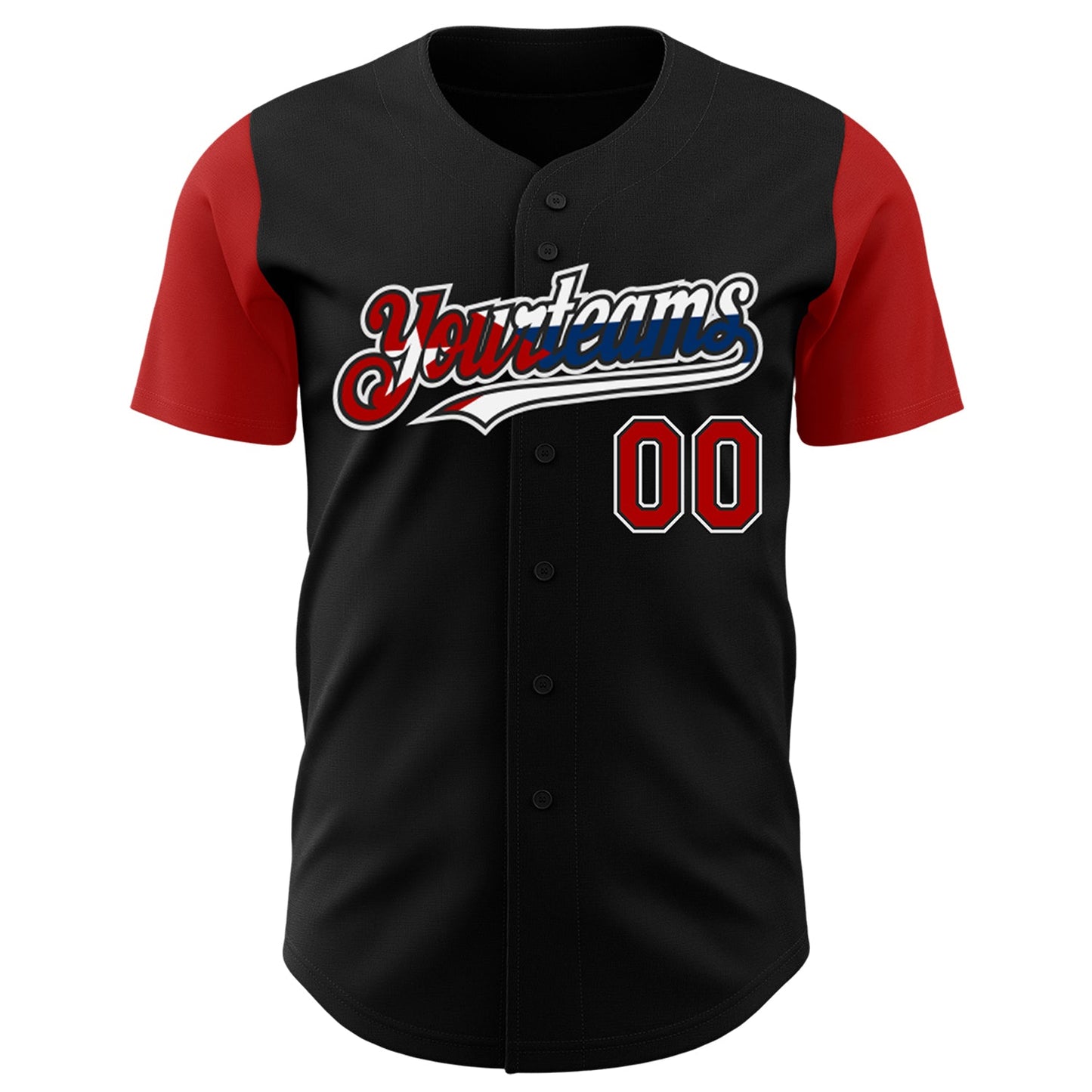 Custom Black Red White-Cuban Flag 3D Cuba Authentic Baseball Jersey view 2
