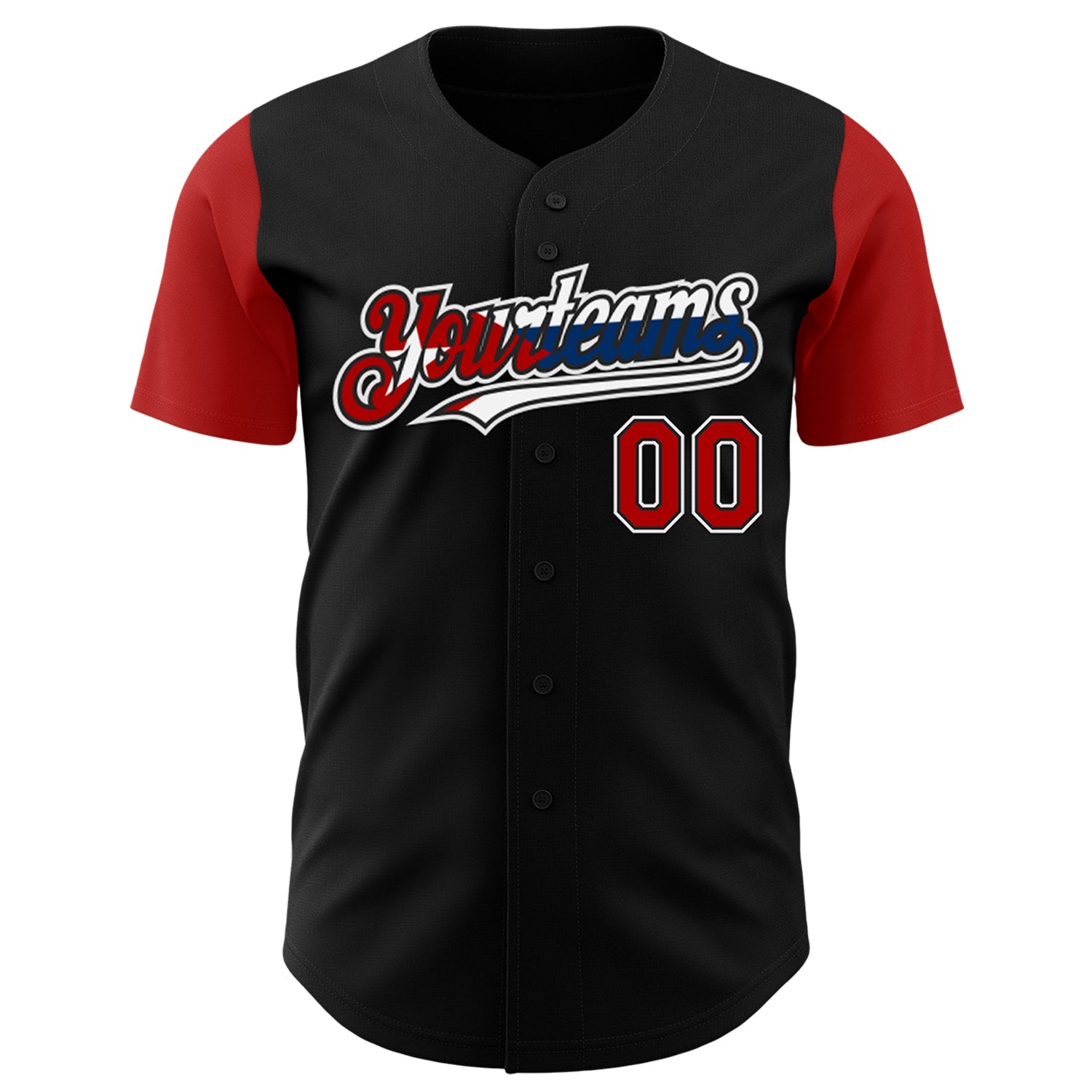 Custom Black Red White-Cuban Flag 3D Cuba Authentic Baseball Jersey view 2