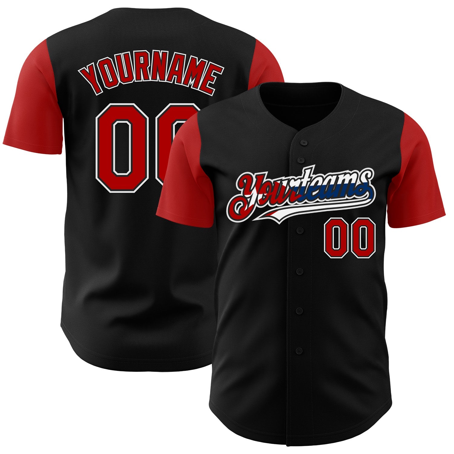 Custom Black Red White-Cuban Flag 3D Cuba Authentic Baseball Jersey - Main View