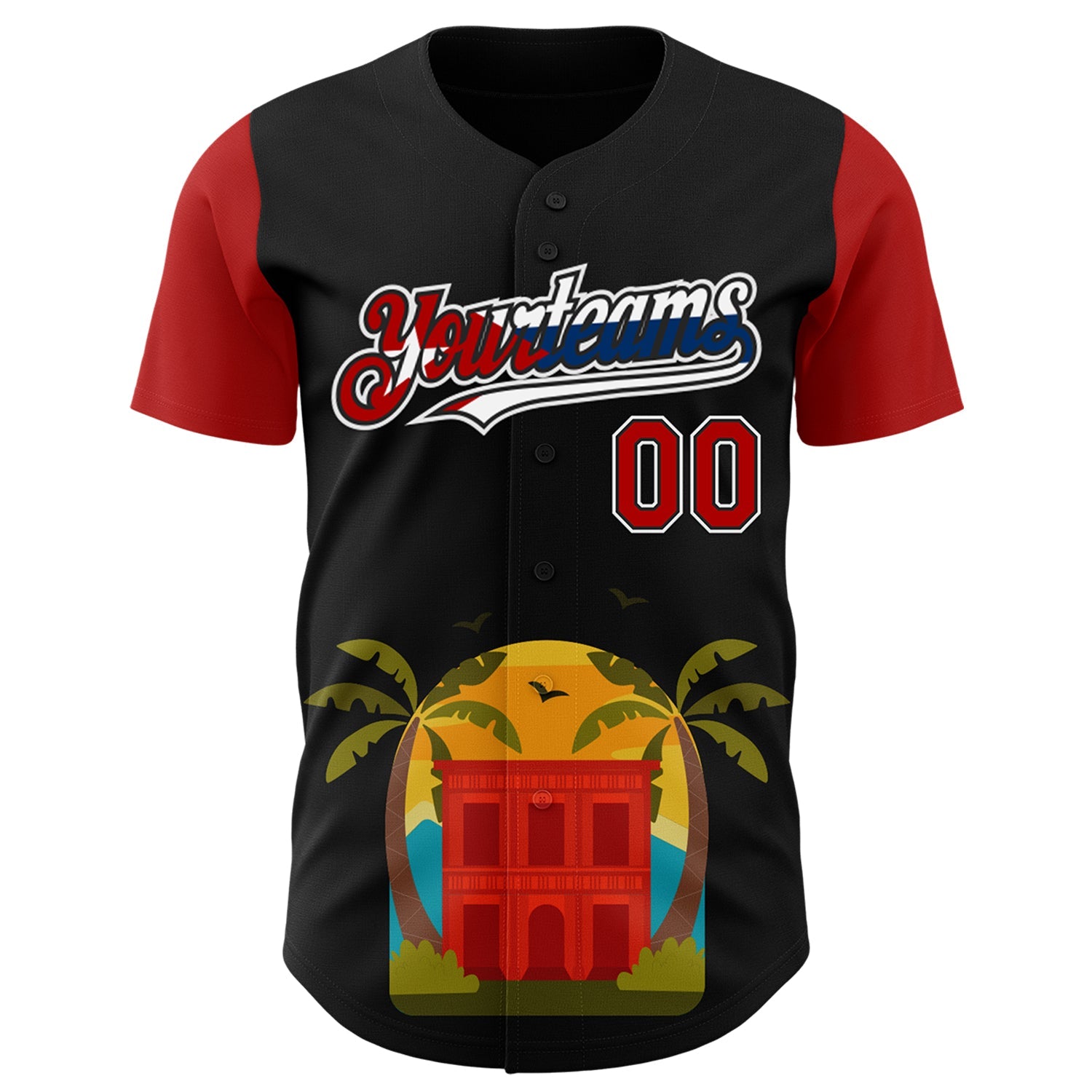 Custom Black Red White-Cuban Flag 3D Cuba Authentic Baseball Jersey view 2