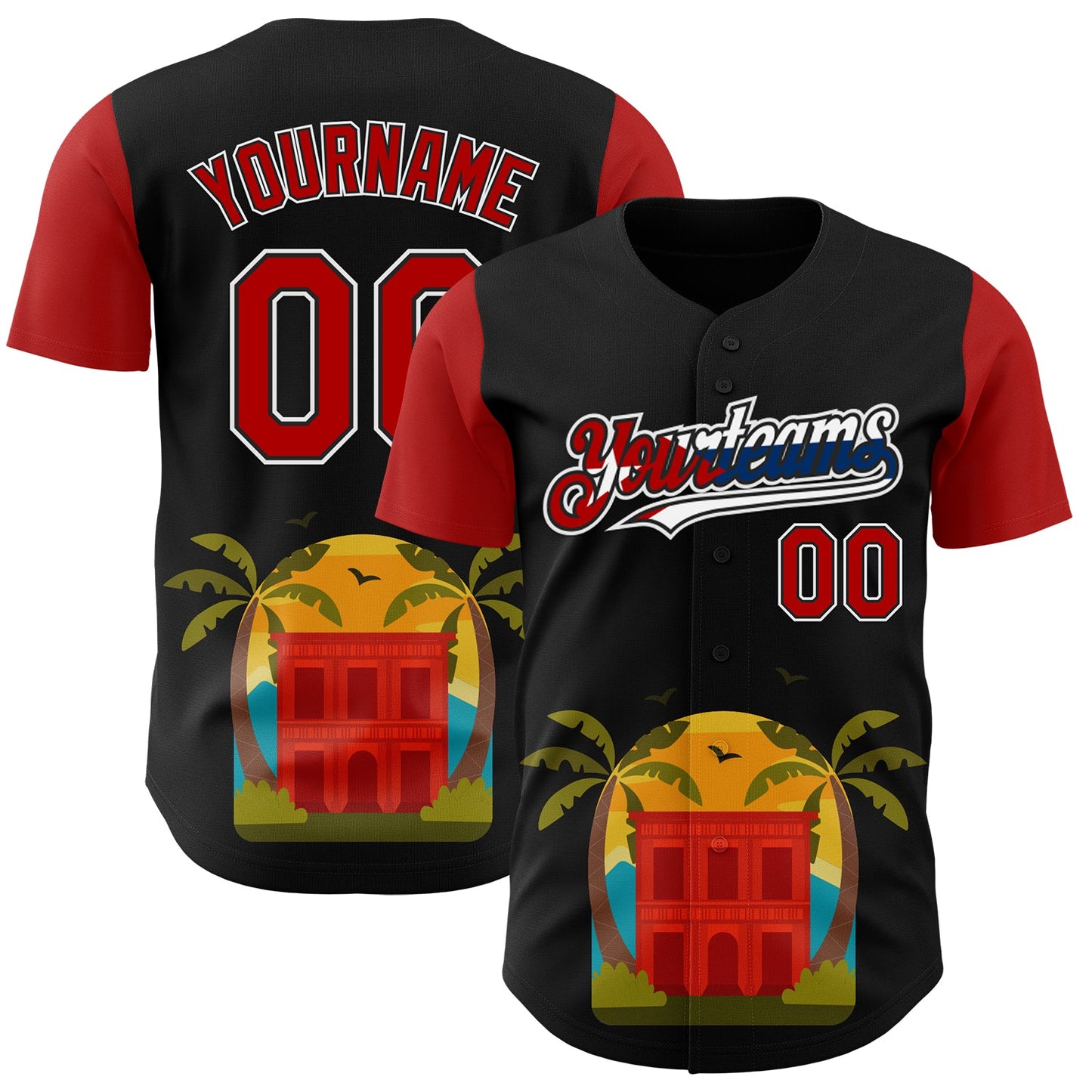 Custom Black Red White-Cuban Flag 3D Cuba Authentic Baseball Jersey - Main View