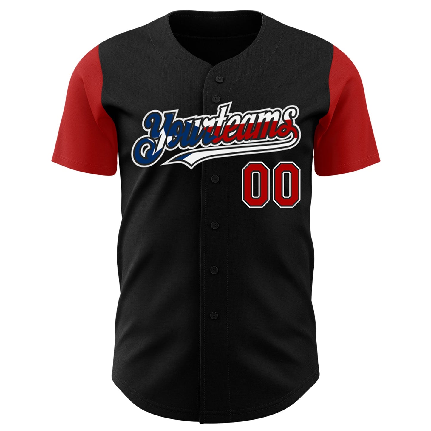 Custom Black Red White-Puerto Rican Flag 3D Puerto Rico Authentic Baseball Jersey view 2