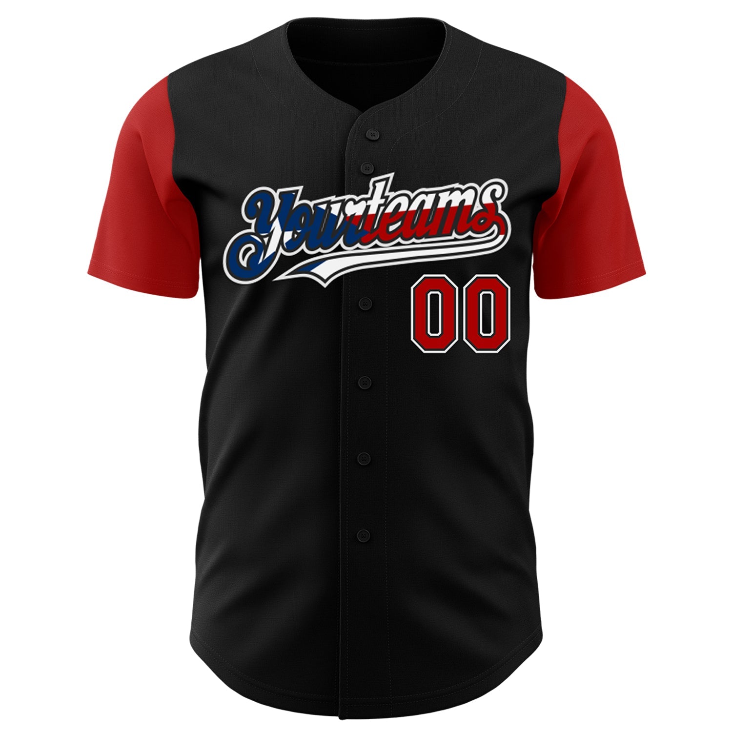Custom Black Red White-Puerto Rican Flag 3D Puerto Rico Authentic Baseball Jersey view 2