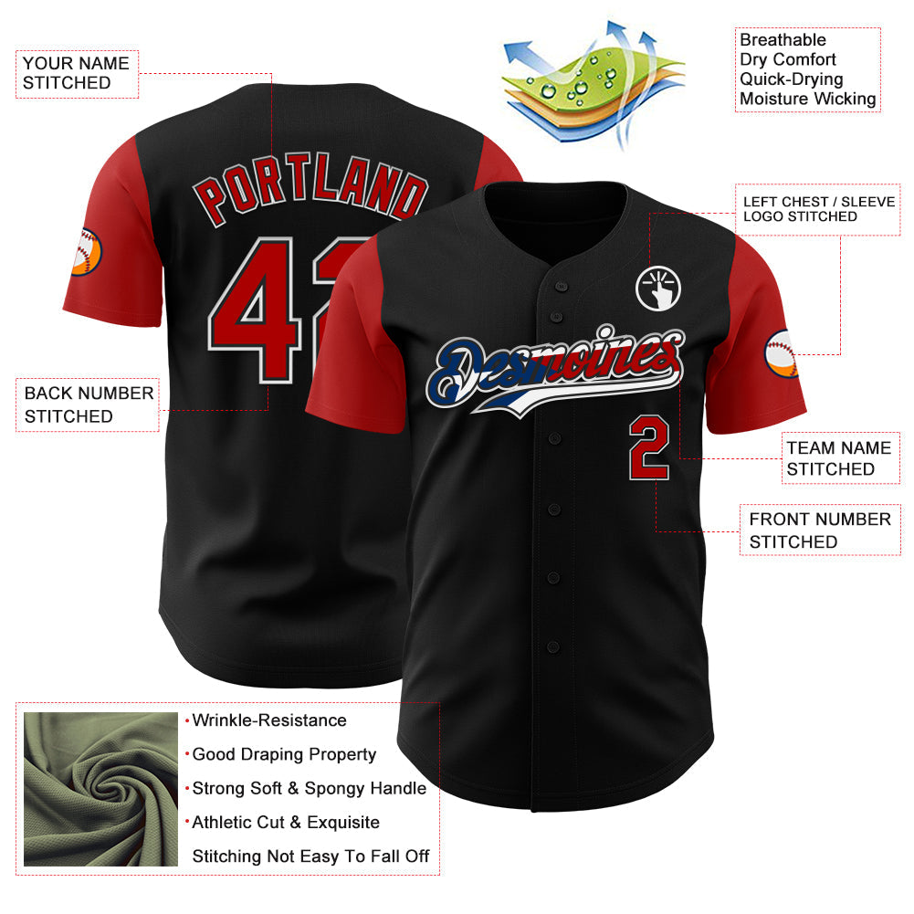 Custom Black Red White-Puerto Rican Flag 3D Puerto Rico Authentic Baseball Jersey view 3
