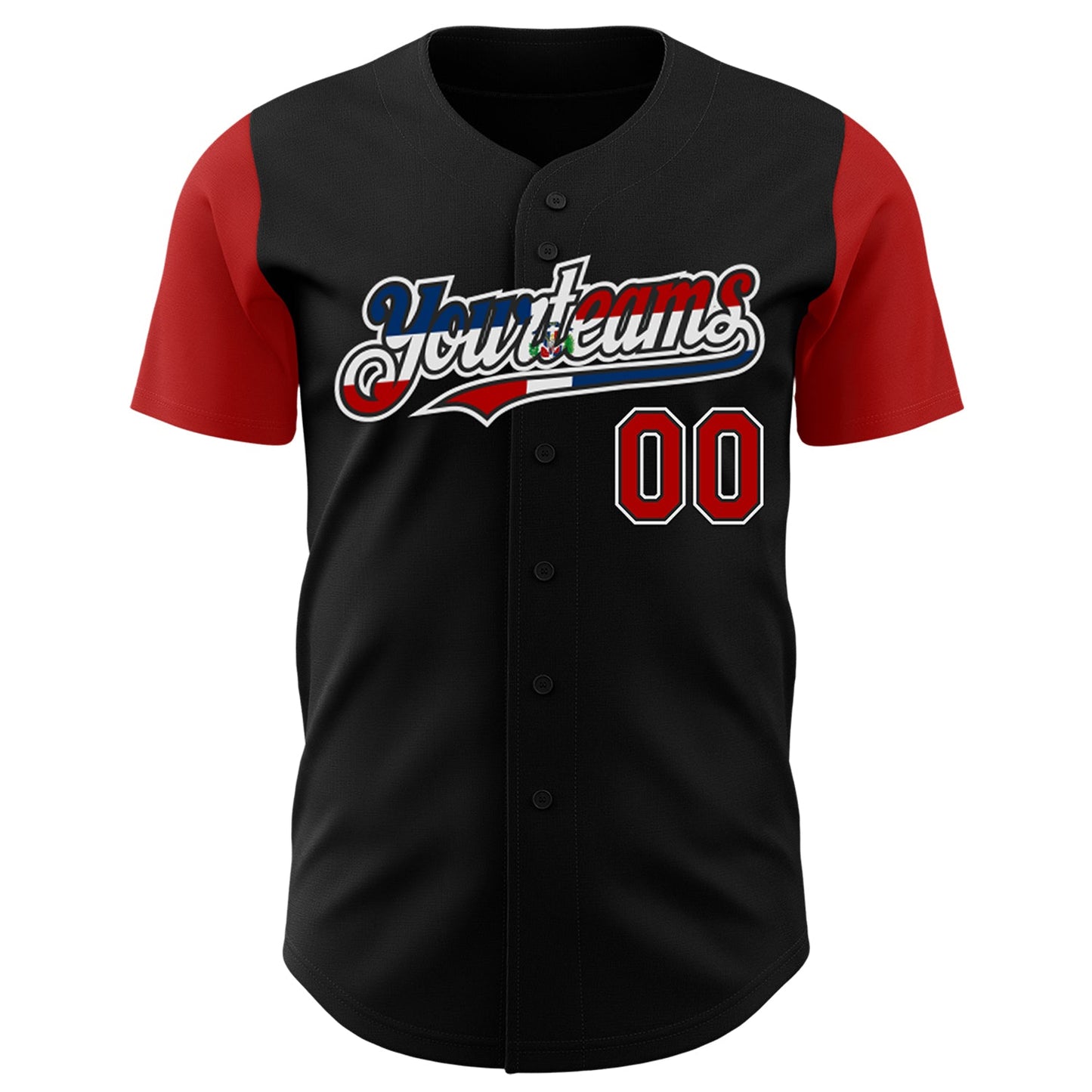 Custom Black Red White-Dominican Republic Flag 3D Dominican Republic Authentic Baseball Jersey view 2