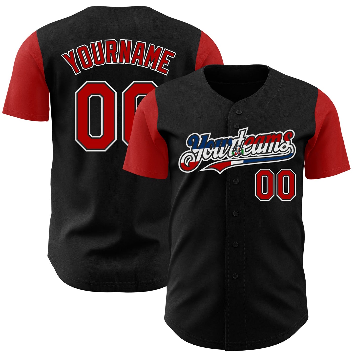 Custom Black Red White-Dominican Republic Flag 3D Dominican Republic Authentic Baseball Jersey - Main View