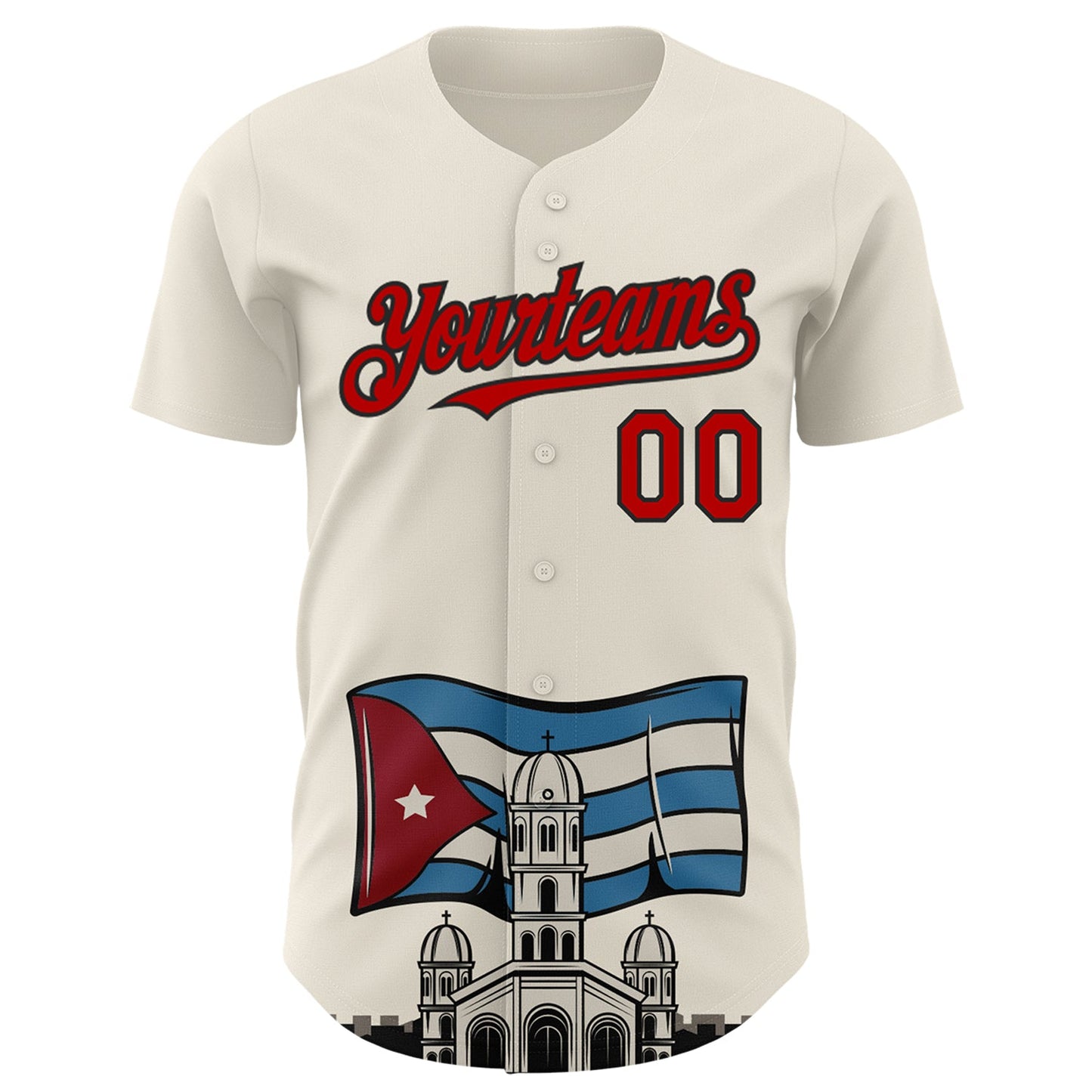 Custom Cream Red-Black 3D Cuba Santiago Cuban Flag Authentic Baseball Jersey view 2