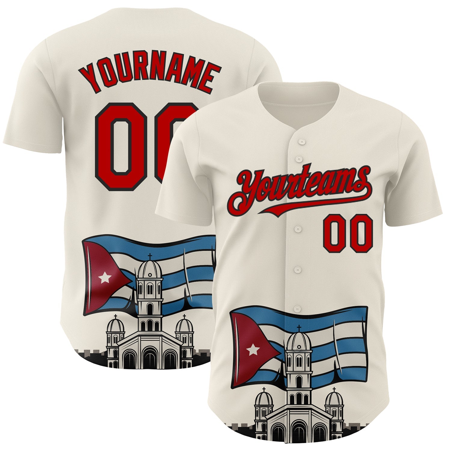 Custom Cream Red-Black 3D Cuba Santiago Cuban Flag Authentic Baseball Jersey - Main View