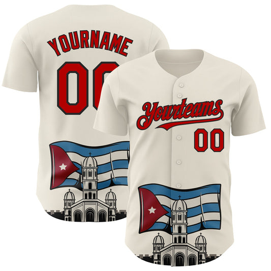 Custom Cream Red-Black 3D Cuba Santiago Cuban Flag Authentic Baseball Jersey - Main View