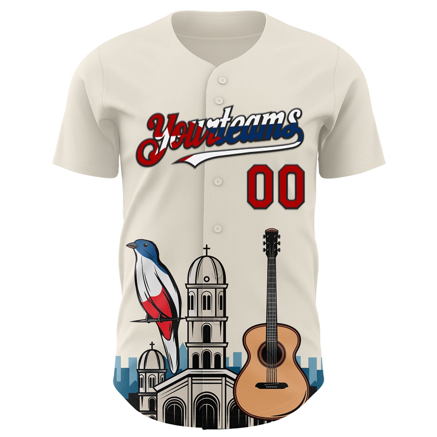 Custom Cream Red Black-Cuban Flag 3D Cuba Santiago Authentic Baseball Jersey view 2