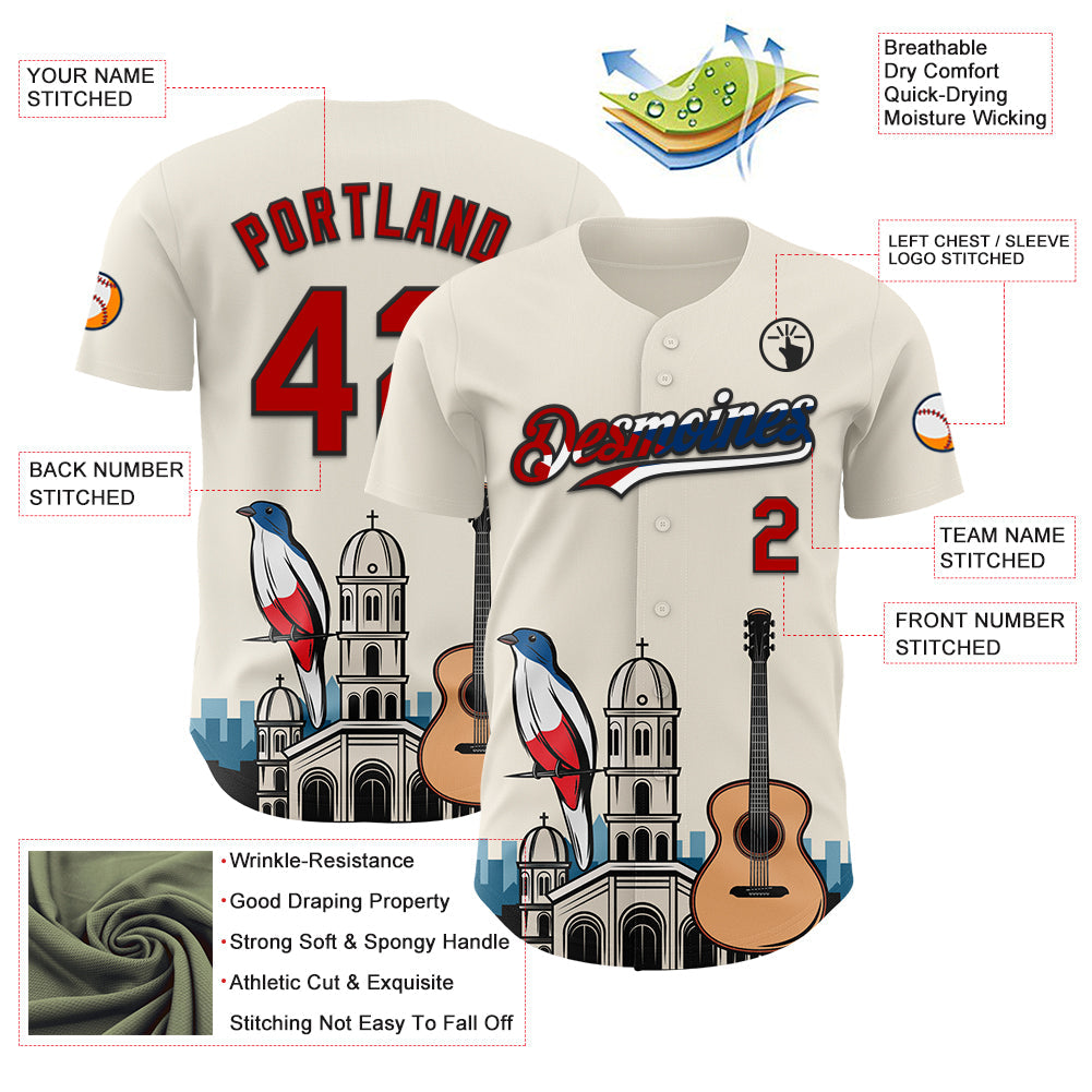 Custom Cream Red Black-Cuban Flag 3D Cuba Santiago Authentic Baseball Jersey view 3