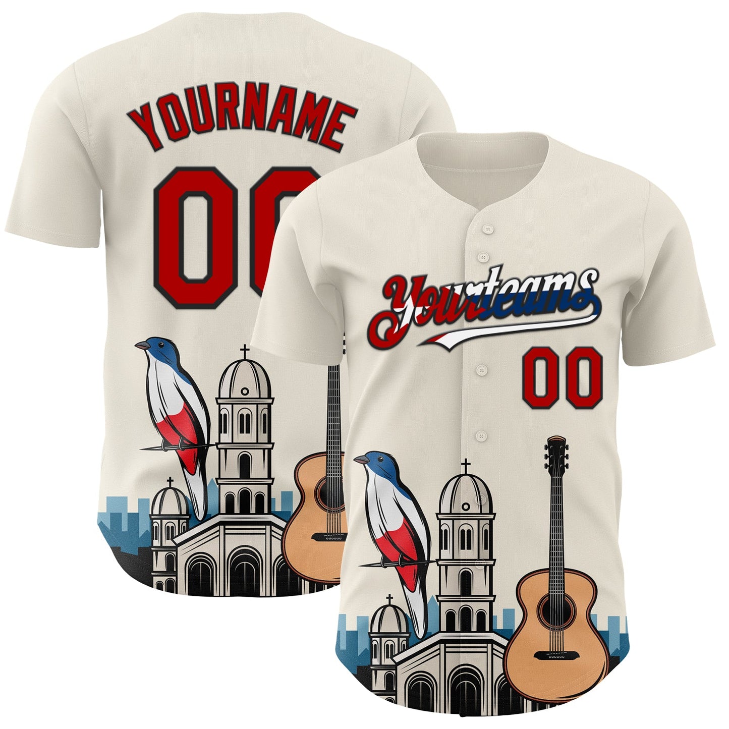 Custom Cream Red Black-Cuban Flag 3D Cuba Santiago Authentic Baseball Jersey - Main View