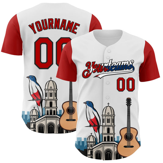 Custom White Red Black-Cuban Flag 3D Cuba Santiago Authentic Baseball Jersey - Main View