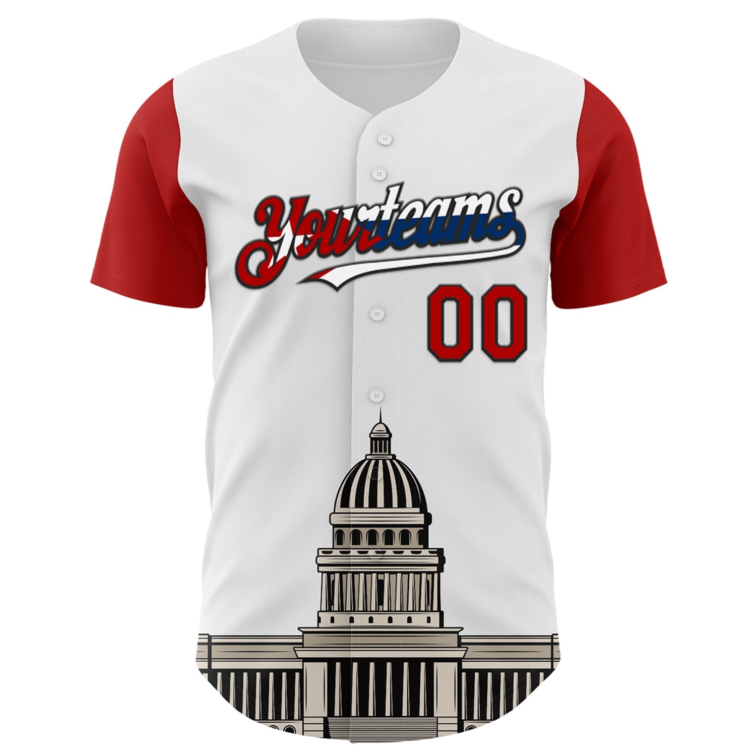 Custom White Red Black-Cuban Flag 3D Cuba Havana Authentic Baseball Jersey view 2