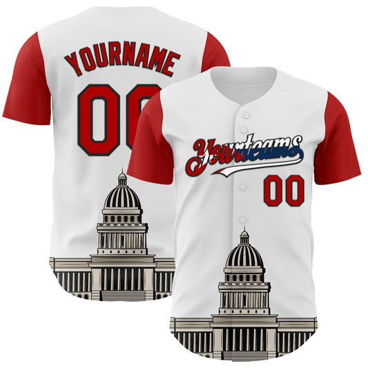 Custom White Red Black-Cuban Flag 3D Cuba Havana Authentic Baseball Jersey - Main View