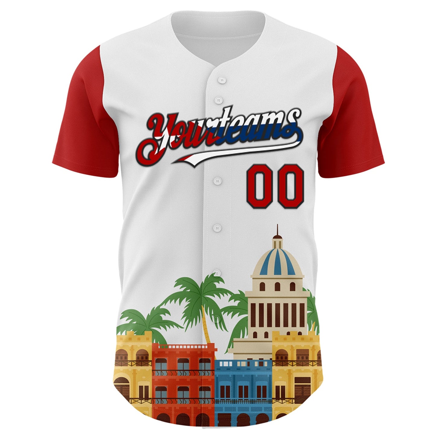 Custom White Red Black-Cuban Flag 3D Cuba Havana Authentic Baseball Jersey view 2