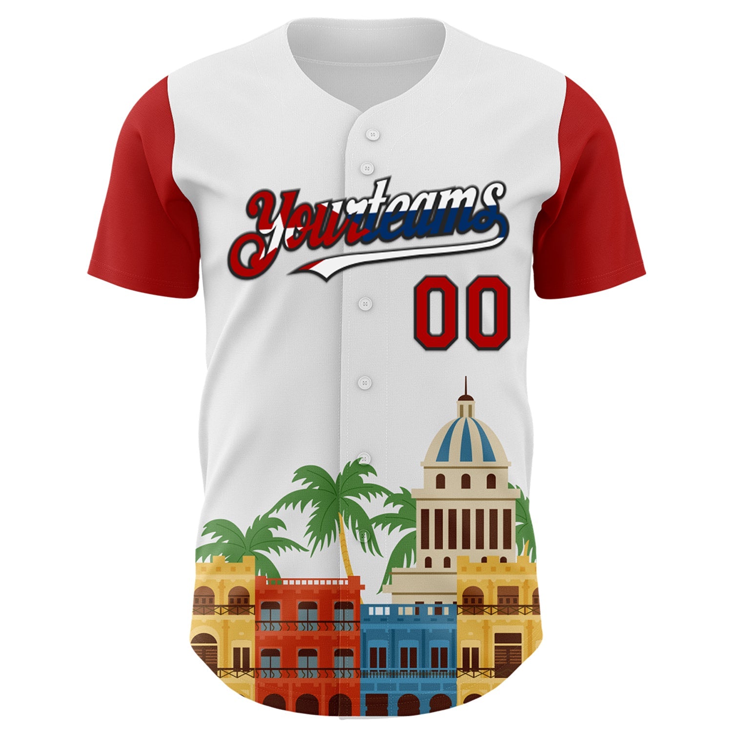 Custom White Red Black-Cuban Flag 3D Cuba Havana Authentic Baseball Jersey view 2