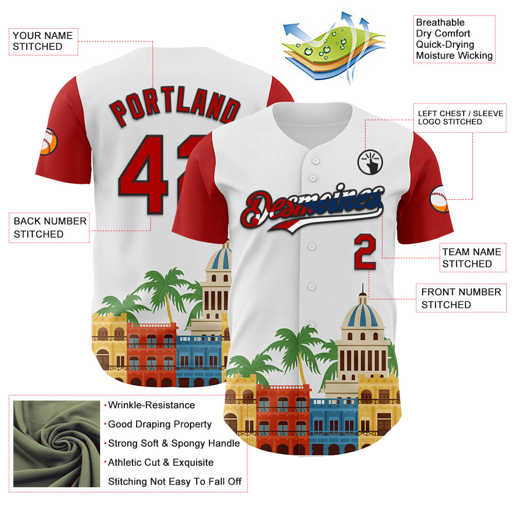 Custom White Red Black-Cuban Flag 3D Cuba Havana Authentic Baseball Jersey view 3