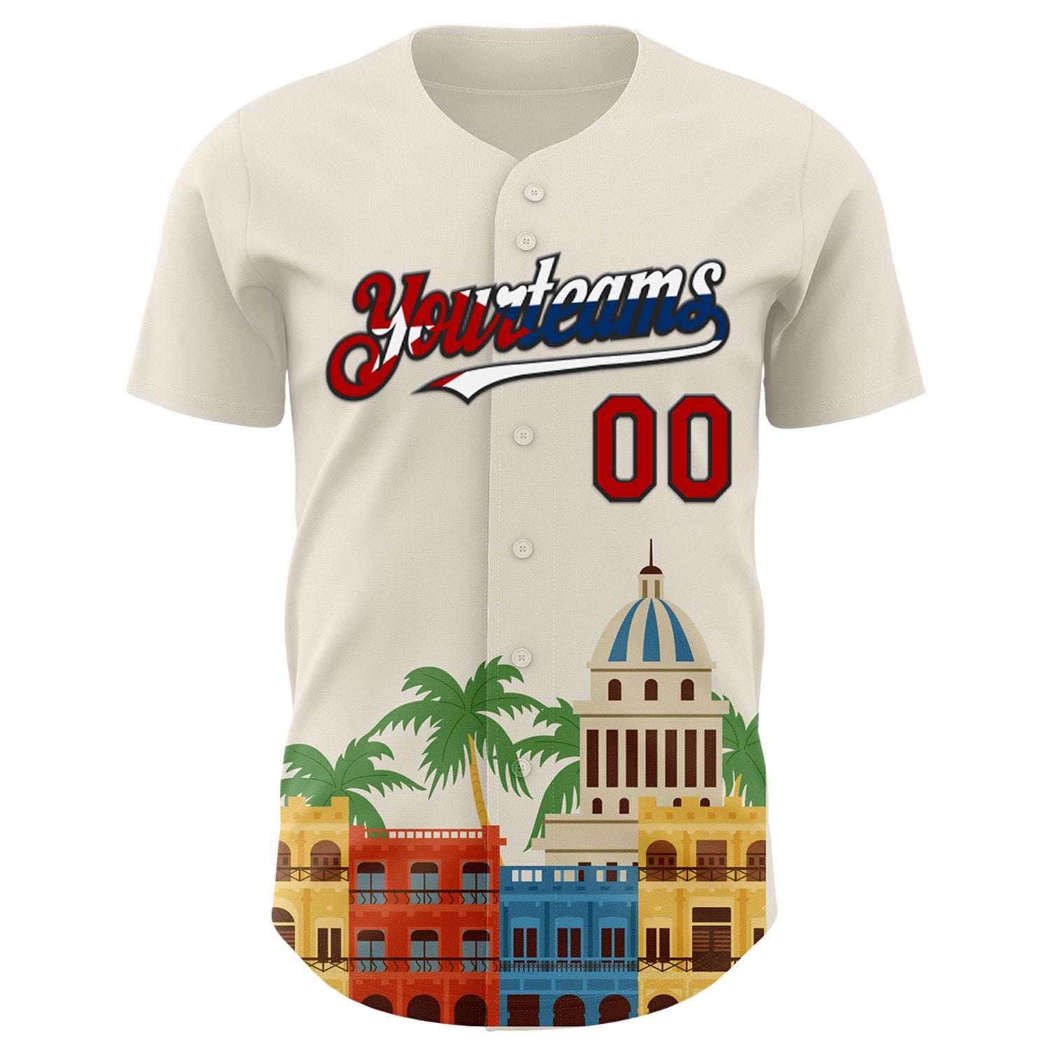 Custom Cream Red Black-Cuban Flag 3D Cuba Havana Authentic Baseball Jersey view 2