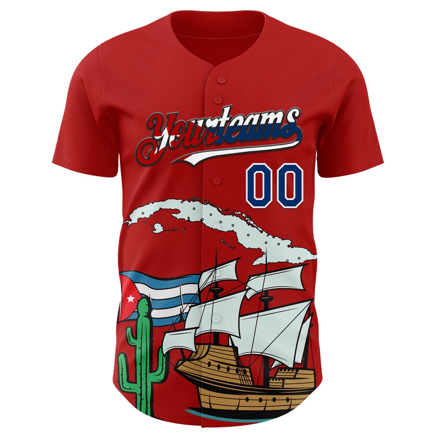 Custom Red US Navy Blue White Cuban Flag-Black 3D Cuba Authentic Baseball Jersey view 2