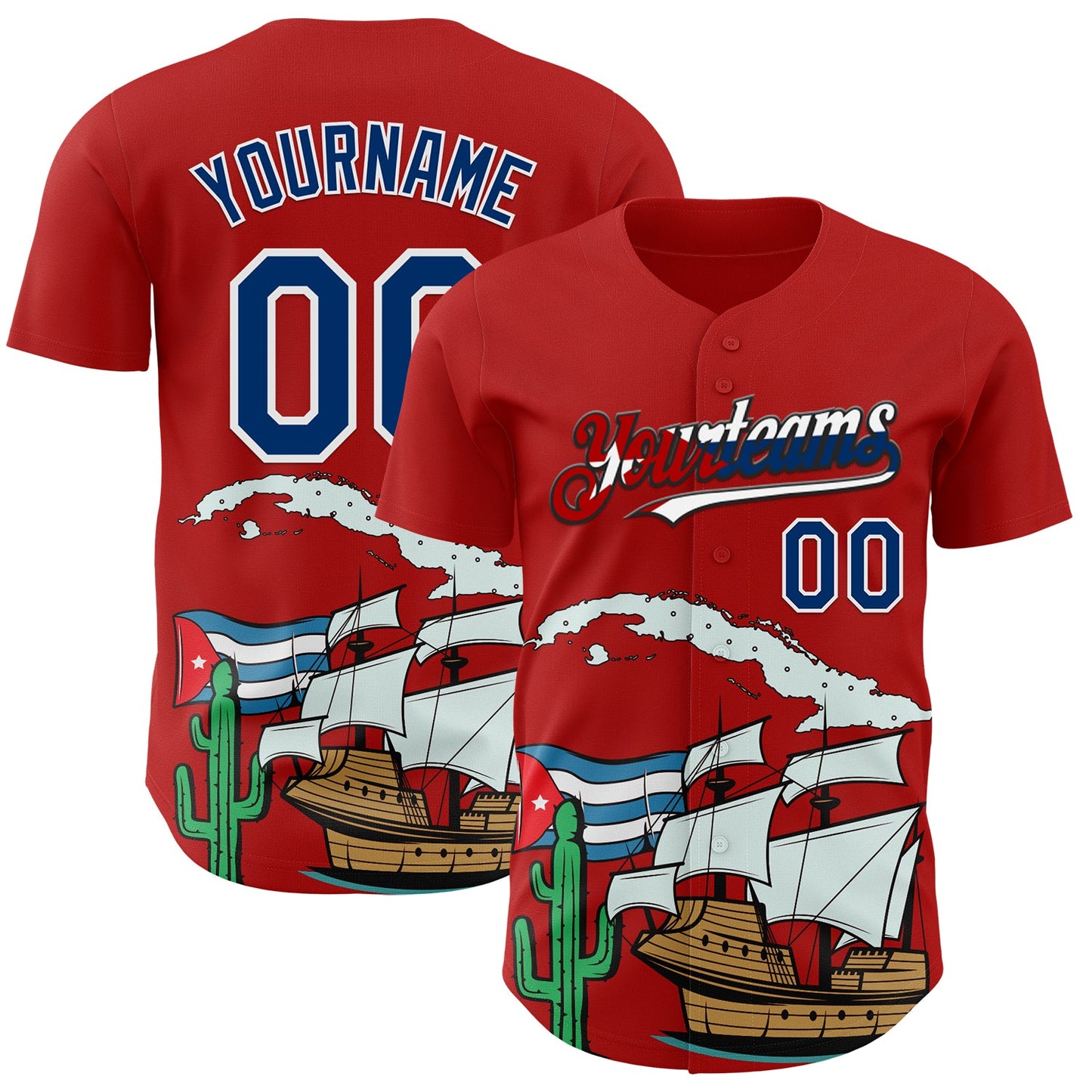 Custom Red US Navy Blue White Cuban Flag-Black 3D Cuba Authentic Baseball Jersey - Main View