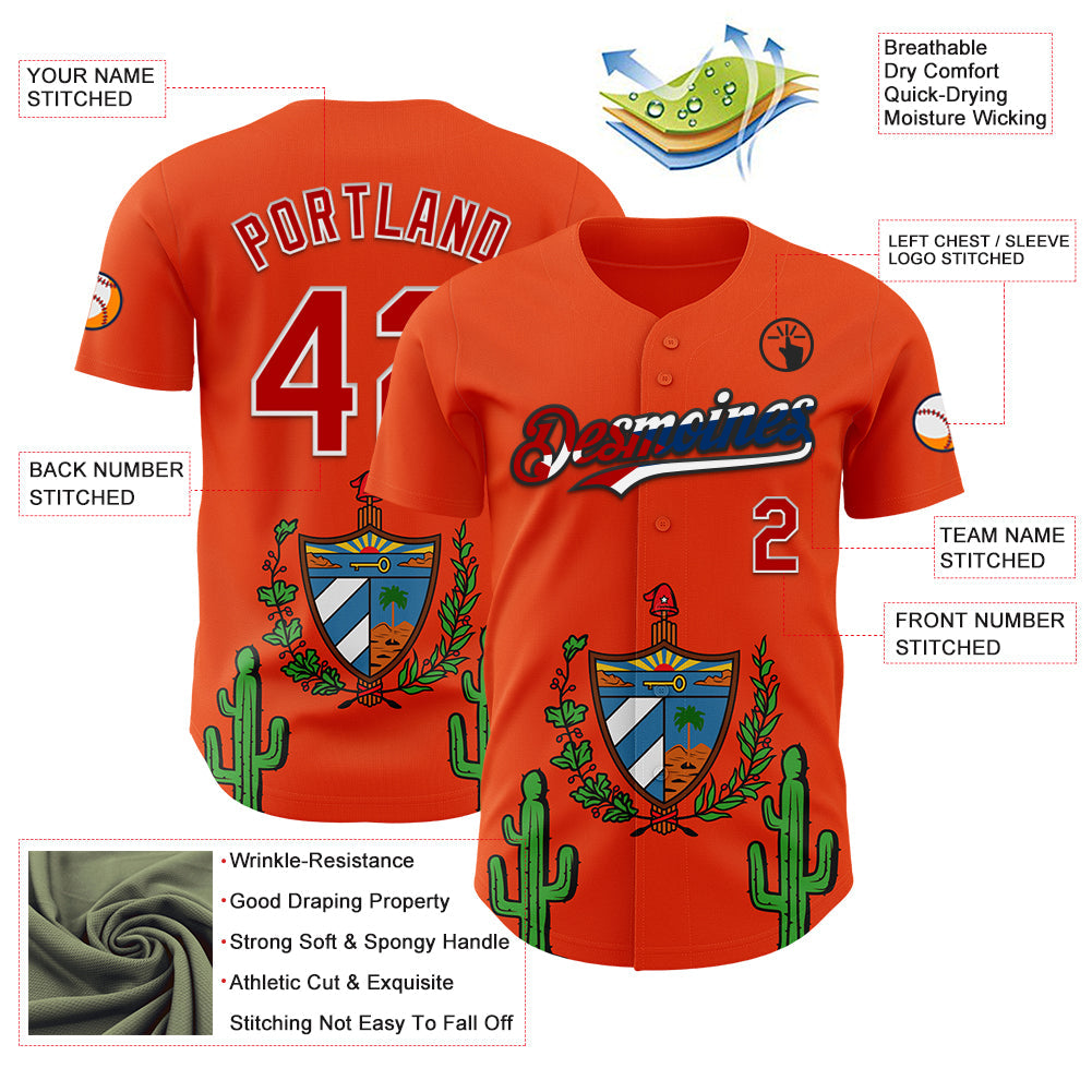 Custom Orange Red White Cuban Flag-Black 3D Cuba Authentic Baseball Jersey view 3