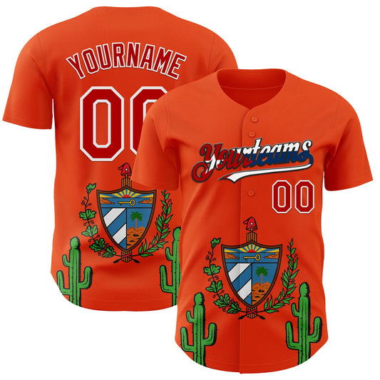 Custom Orange Red White Cuban Flag-Black 3D Cuba Authentic Baseball Jersey - Main View