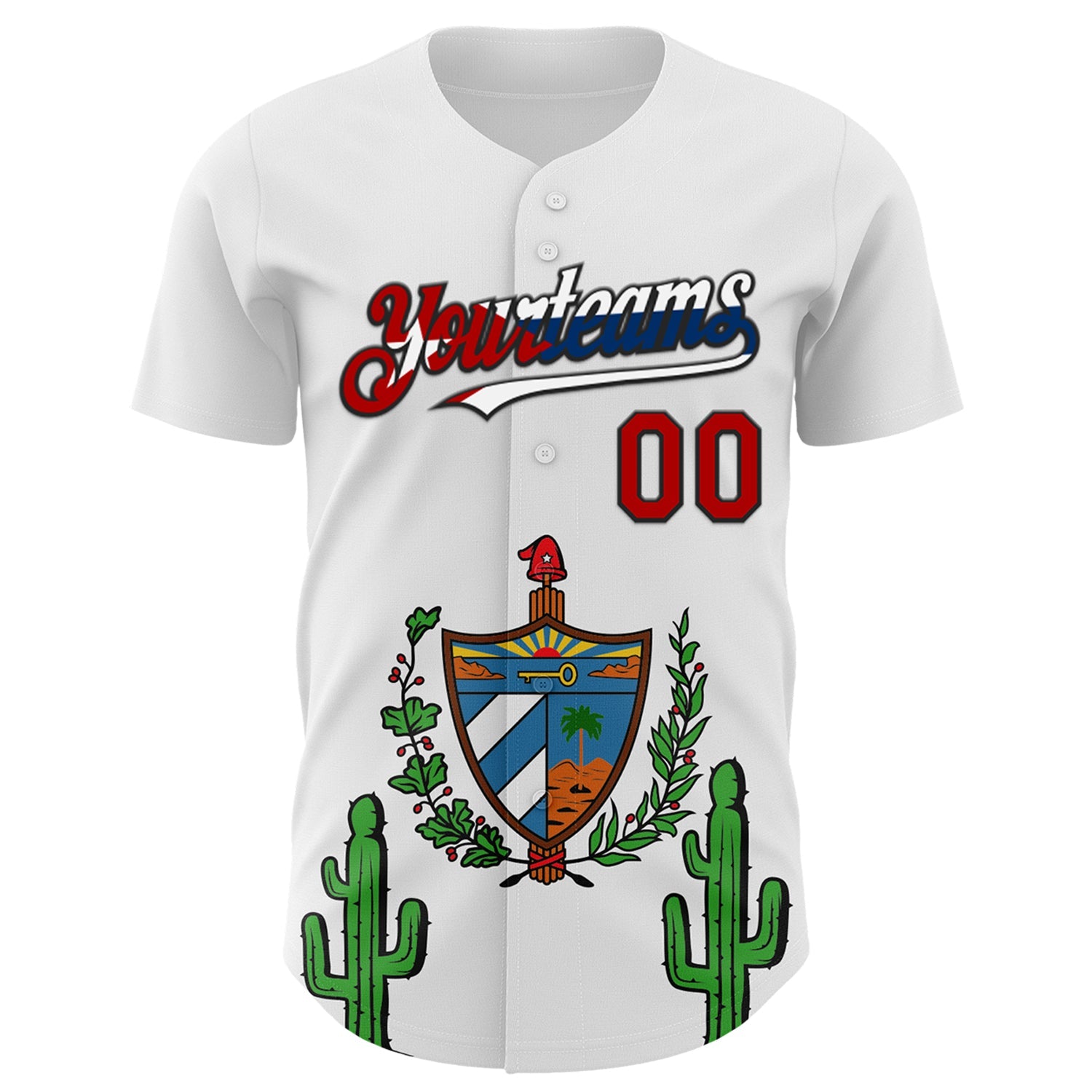 Custom White Red Black-Cuban Flag 3D Cuba Authentic Baseball Jersey view 2