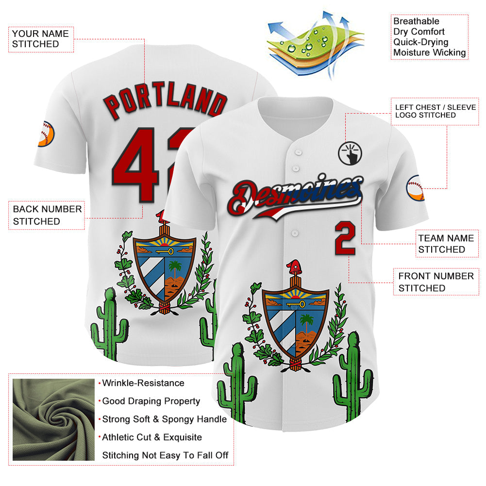 Custom White Red Black-Cuban Flag 3D Cuba Authentic Baseball Jersey view 3