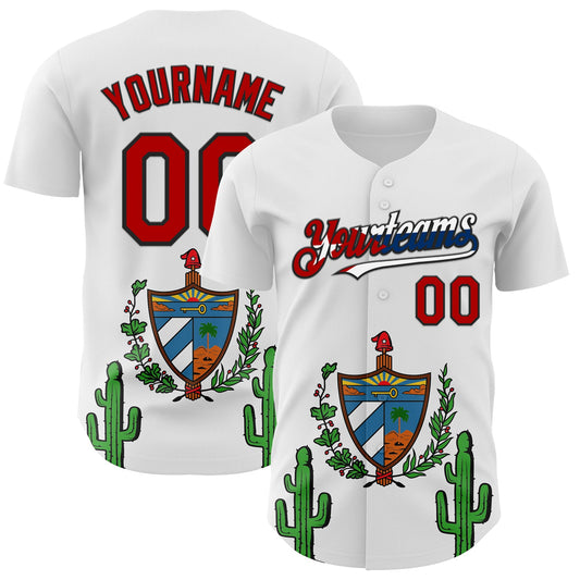 Custom White Red Black-Cuban Flag 3D Cuba Authentic Baseball Jersey - Main View